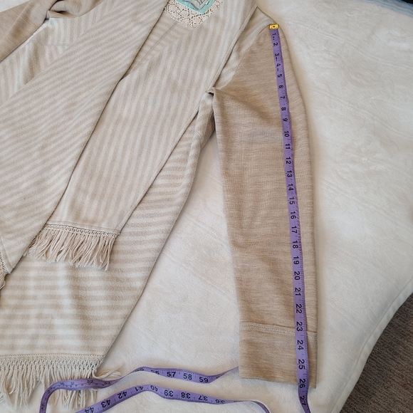 Anthropologie  Dradep Waterfall Open Cardigan Boho Fringe fleece - Picture 8 of 8